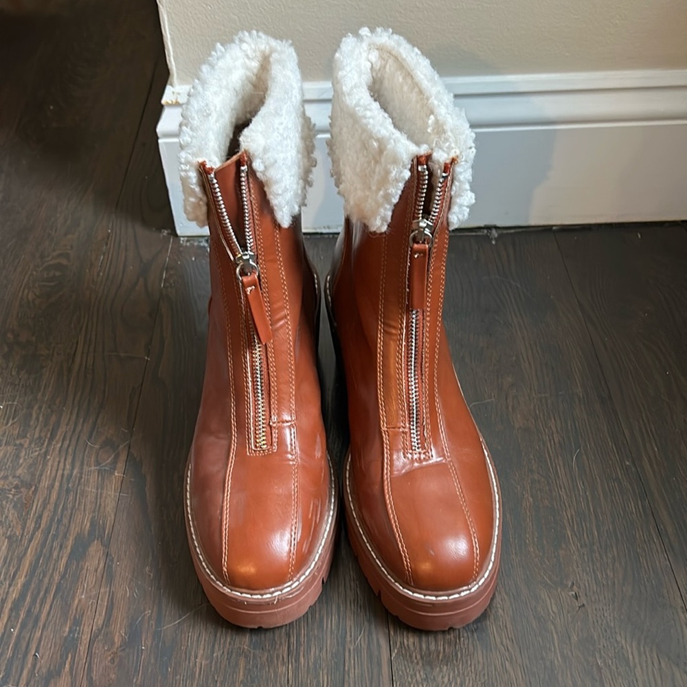 Charles by Charles David reddish brown heeled shearling ankle boots size 8